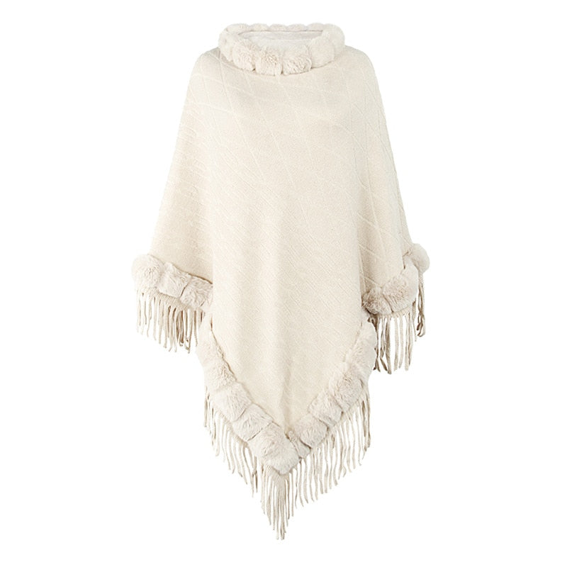 boatneck faux fur edge poncho