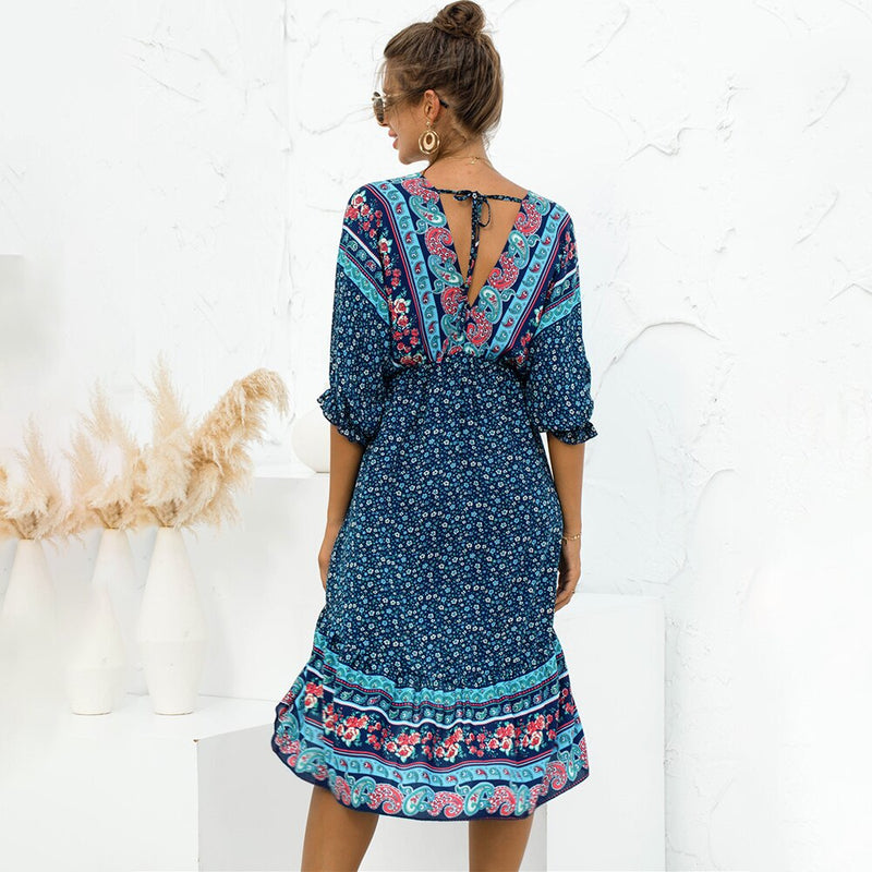 Bohemian Open Back Midi Dress