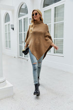 Side Button Roll Neck Poncho