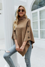 Side Button Roll Neck Poncho