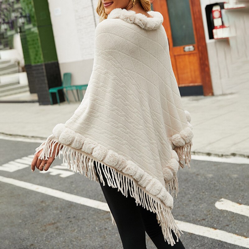 boatneck faux fur edge poncho