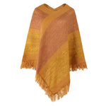 Multi coloured wide stripe fringed poncho