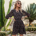 Short Lace Up V Neck Floral Dress