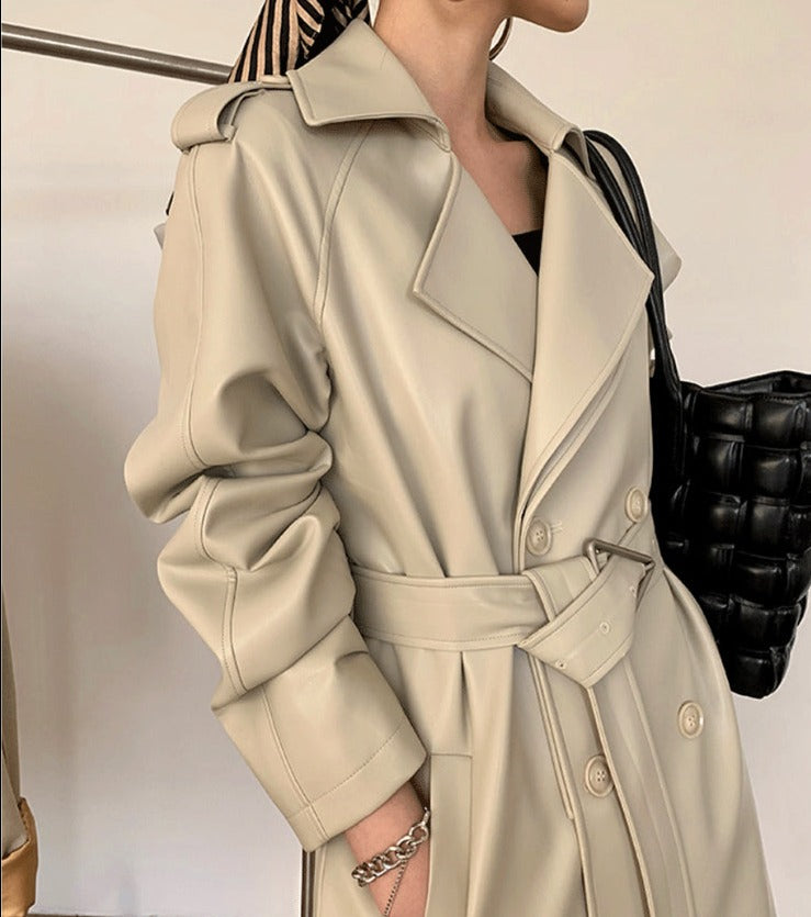 Faux Leather Trench Coat