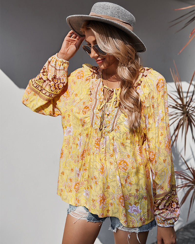 Bohemian Floral Print Blouse