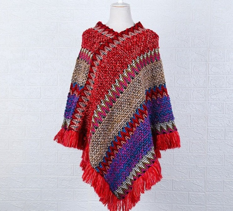 Zigzag fringe edge poncho