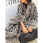 Luxury Silver Fox Faux Fur Houndstooth Cape