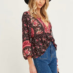 V Neck Floral Print Shirt