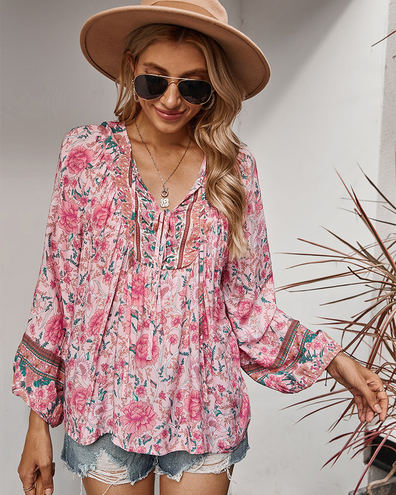 Bohemian Floral Print Blouse