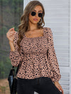 Dotted Long Sleeve Square Neck Top