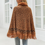 Faux fur trim animal print cape