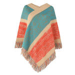 Multi coloured wide stripe fringed poncho