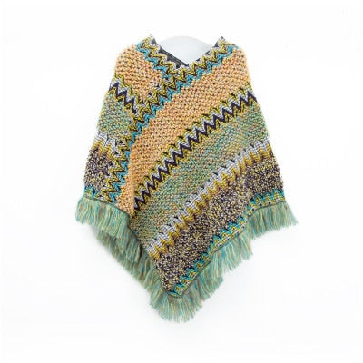 Zigzag fringe edge poncho