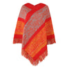 Multi coloured wide stripe fringed poncho