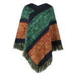 Multi coloured wide stripe fringed poncho