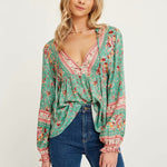 V Neck Floral Print Shirt