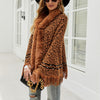 Faux fur trim animal print cape