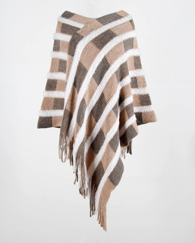 Brick pattern fringe detail poncho