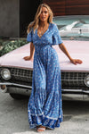 Floral V Neck Short Sleeve Maxi Dress