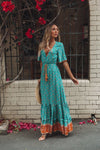 Floral V Neck Short Sleeve Maxi Dress