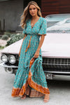 Floral V Neck Short Sleeve Maxi Dress