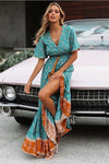 Floral V Neck Short Sleeve Maxi Dress