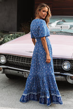 Floral V Neck Short Sleeve Maxi Dress