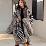 Luxury Silver Fox Faux Fur Houndstooth Cape