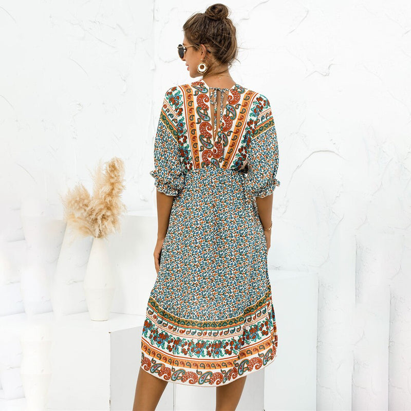 Bohemian Open Back Midi Dress