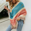 Multi coloured wide stripe fringed poncho