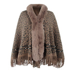 Faux fur trim animal print cape