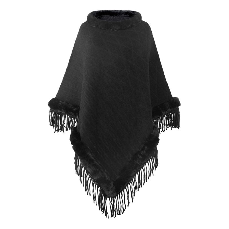 boatneck faux fur edge poncho