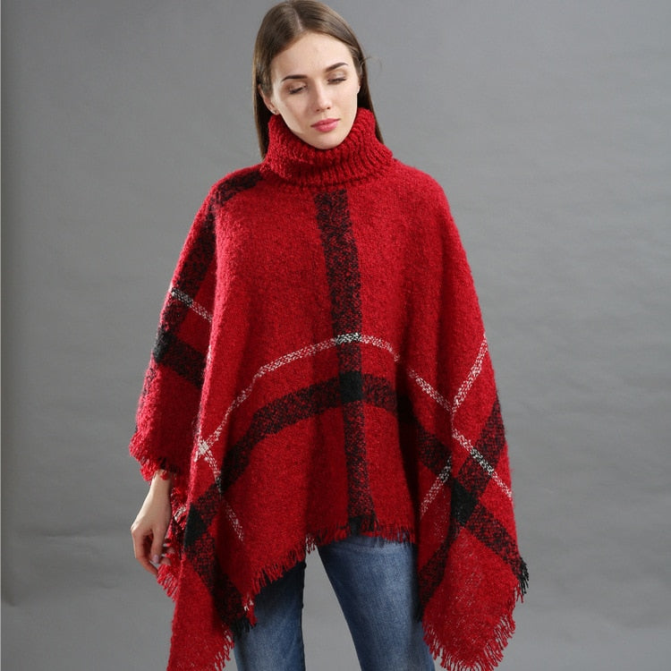 Checked fringe edge poncho