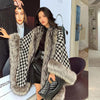 Luxury Silver Fox Faux Fur Houndstooth Cape