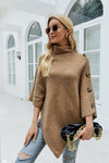 Side Button Roll Neck Poncho