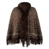 Faux fur trim animal print cape