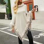 boatneck faux fur edge poncho