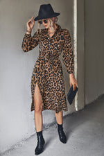 Leopard Print Long Sleeve Split Dress Sale