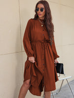 Cooper Button Up Long Sleeve Midi Dress