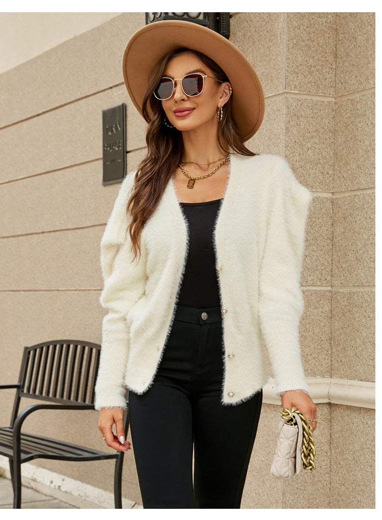 Puff Sleeve Button Cardigan