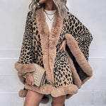 Faux Fur Trim Leopard Print Cape