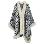 Faux Fur Trim Leopard Print Cape