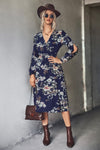 High Waist Floral Split Sleeve Floral Midi Dress