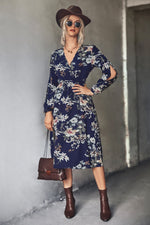 High Waist Floral Split Sleeve Floral Midi Dress