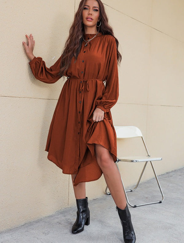 Cooper Button Up Long Sleeve Midi Dress
