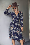 High Waist Floral Split Sleeve Floral Midi Dress