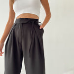 Wide Leg Flared Tie Up Trousers