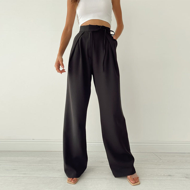 Wide Leg Flared Tie Up Trousers