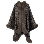 Faux Fur Trim Leopard Print Cape