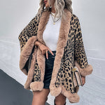 Faux Fur Trim Leopard Print Cape